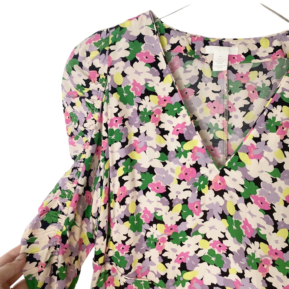 H&M Conscious Floral Print Lyocell-blend Ruched long sleeves Midi Sundress Large - Picture 10 of 15